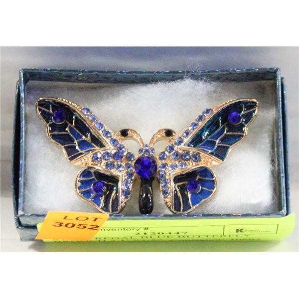 NEW REGAL BLUE BUTTERFLY BROOCH 2.1”X1.5”