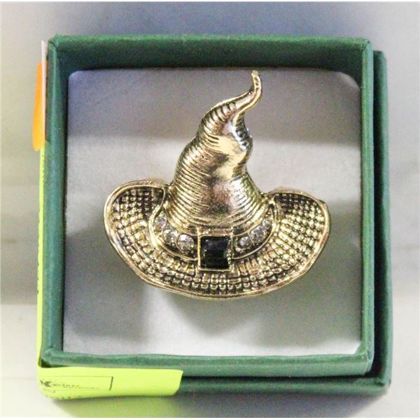 NEW WITCH HAT BROOCH IN BRASS TONES
