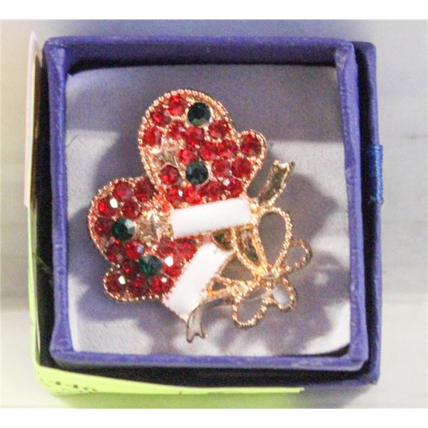 NEW CHRISTMAS MITTENS BROOCH /PIN 1”X1.2”