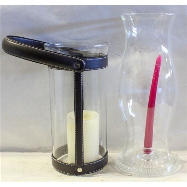 PAIR OF GLASS LARGE CANDLE HOLDERS
