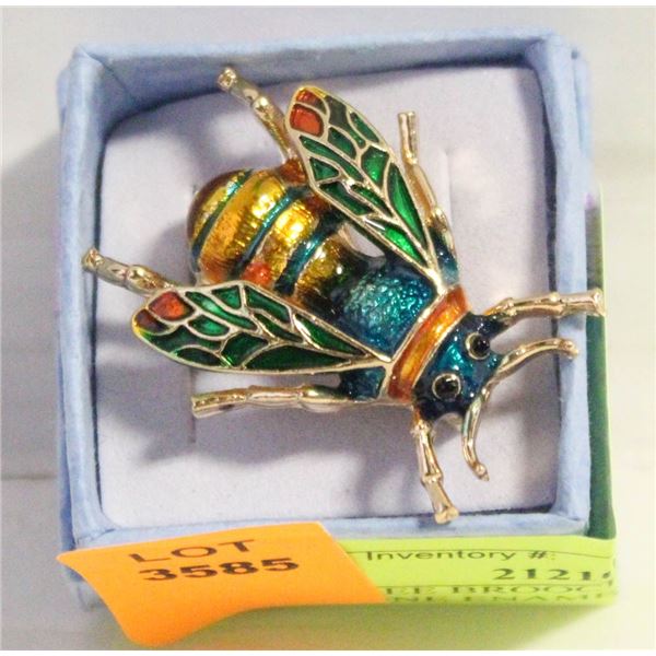 7 NEW BEE BROOCH TEAL & GOLDTONE ENAMEL