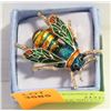 Image 1 : 7 NEW BEE BROOCH TEAL & GOLDTONE ENAMEL