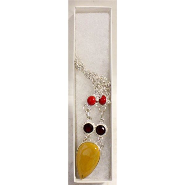 JASPER, GARNET + CORAL 925 NECKLACE 17 1/2"