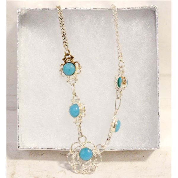 BLUE CHALCEDONY 925 NECKLACE 17"