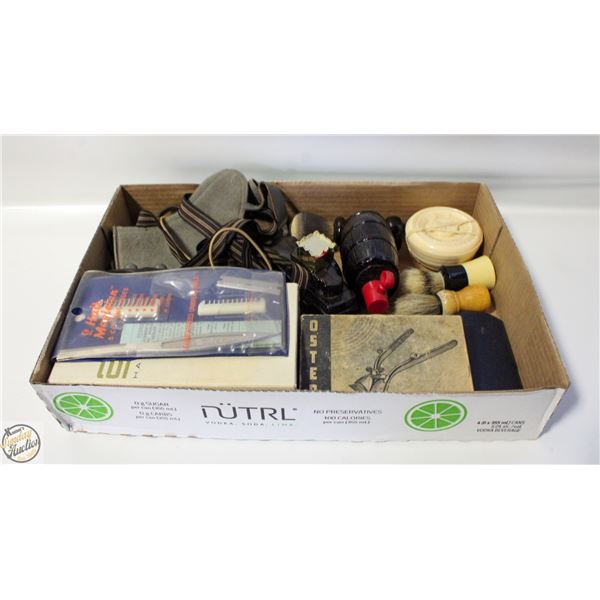 FLAT OF CLIPPERS, RAZORS, MENS TOILETRIES