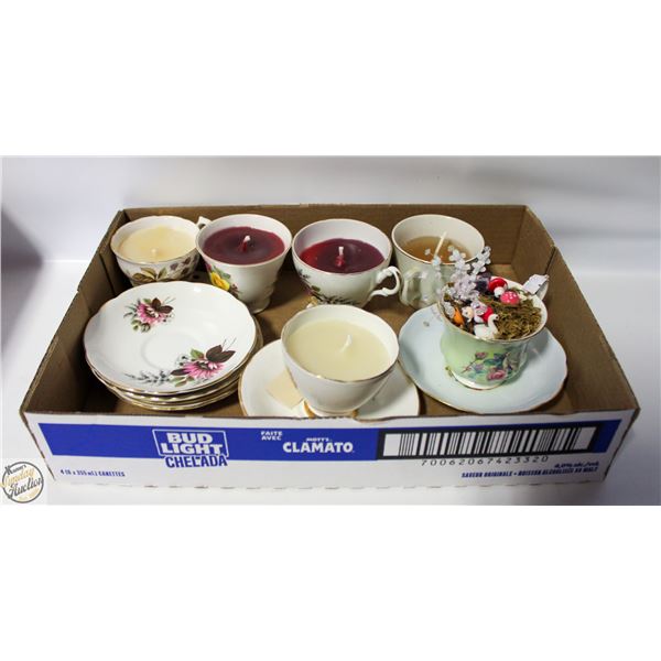 FLAT OF CANDLE TEACUPS
