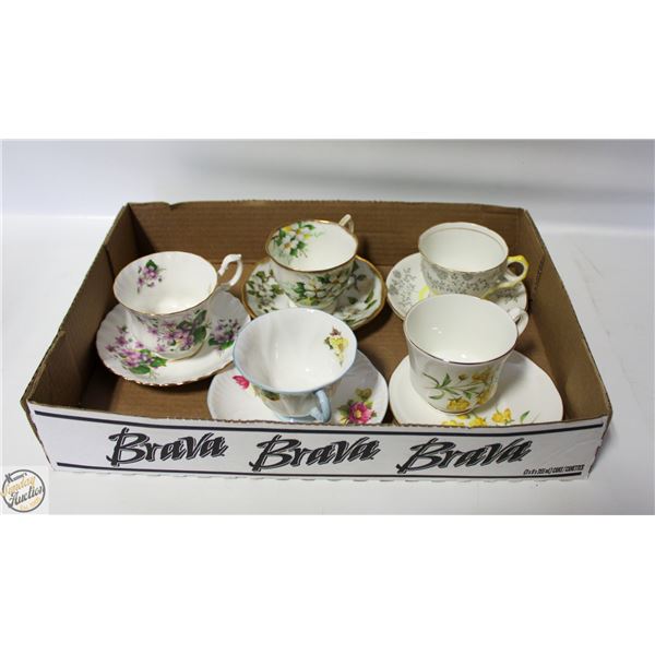 LOT OF FIVE MATCHING TEA CUPS AND SAUCERS