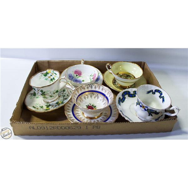 LOT OF FIVE MATCHING TEA CUPS AND SAUCERS