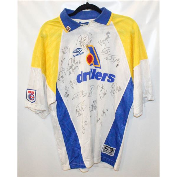 VINTAGE SIGNED EDMONTON DRILLERS SOCCER JERSEY
