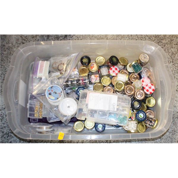 TOTE OF BEADS & BEADING SUPPLIES