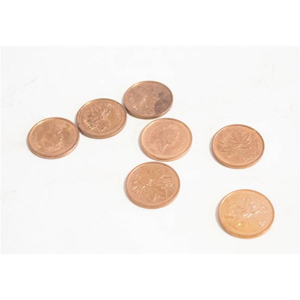 #36)  7 X CANADIAN PENNIES 1952-2002 50YR