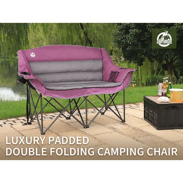 NEW PURPLE LUXURY PADDED DOUBLE FOLDING CAMP CHAIR