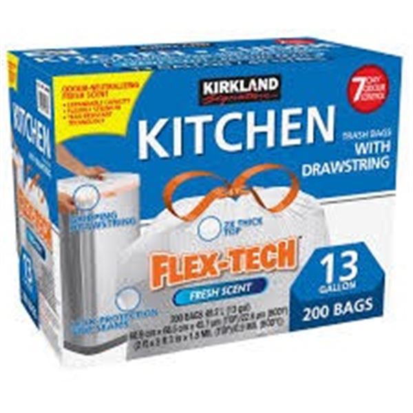 NEW W BOX KIRKLAND 200 KITCHEN TRASH BAGS 13 GAL