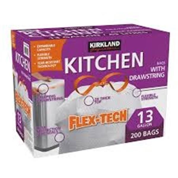 NEW 198 BAGS KIRKLAND KITCHEN BAGS W DRAWSTRINGS