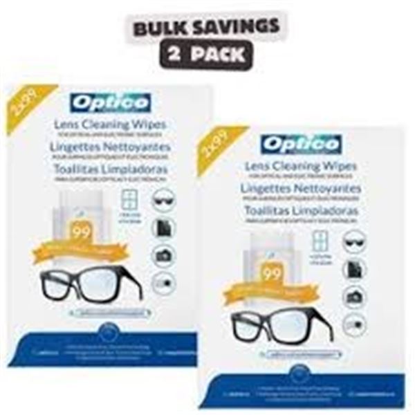 NEW 2 X 99 OPTICO LENS CLEANING WIPES