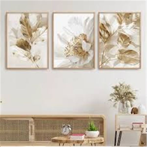 NEW 3PCS FRAMED WALL ART WHITE FLOWERS