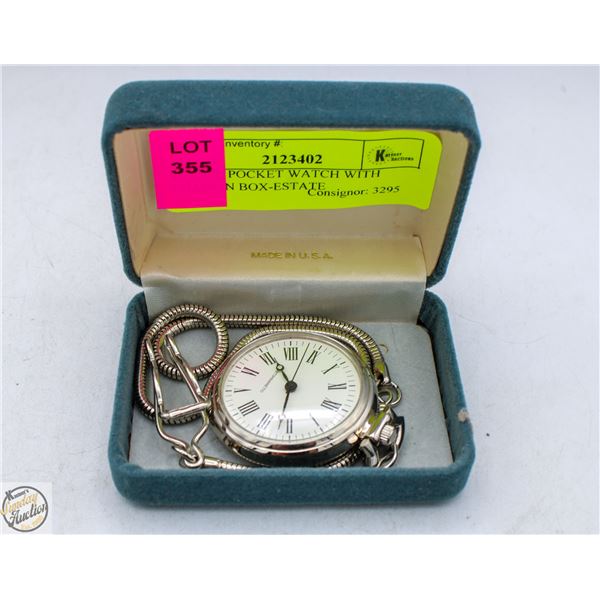 ESTATE POCKET WATCH WITH CHAIN IN BOX-ESTATE