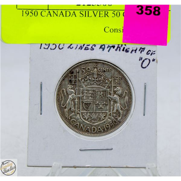 1950 CANADA SILVER 50 CENT COIN