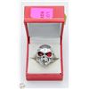 Image 1 : SKULL FACE RING WITH RED EYES - SIZE 12