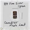 Image 1 : #3479-CANADIAN .999 FINE SILVER 1 GRAM WITH