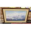 Image 1 : VINTAGE STEAM BOAT OCEAN FRAMED PICTURE 27" X 40"