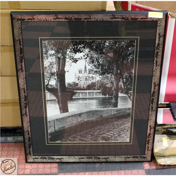 ENGLISH CASTLE WATER FRONT FRAMED 34" X 39"