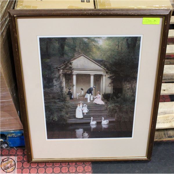 TEA GATHERING FEEDING THE GEESE FRAMED 24"X30"