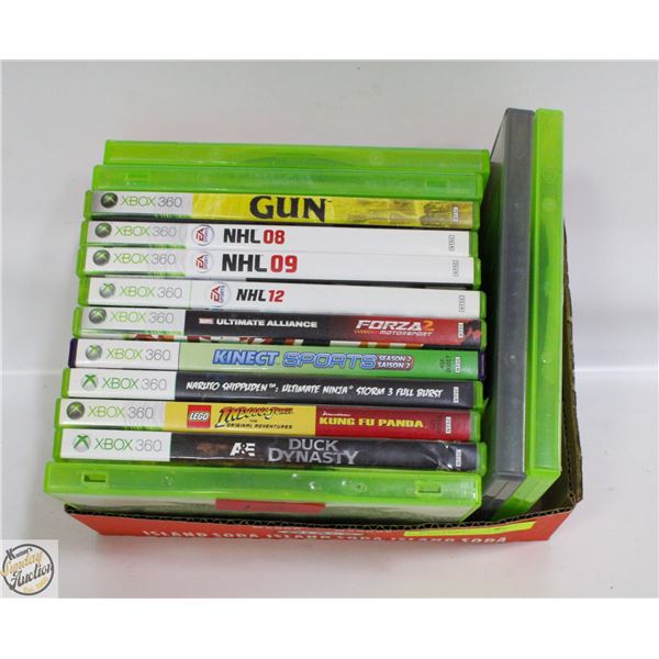 FLAT OF XBOX 360, PLAY STATION GAMES- APPROX 13