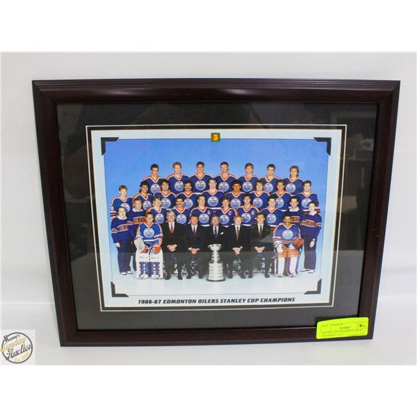 OILERS CUP CHAMPIONS 1986-87 FRAMED 12" X 15"