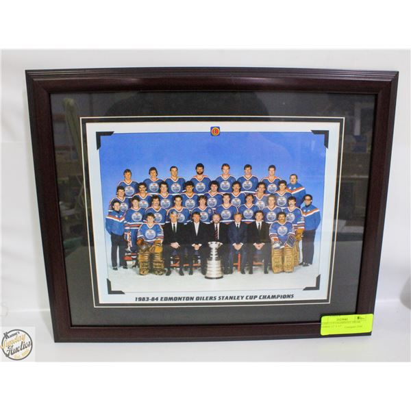OILERS CUP CHAMPIONS 1983-84 FRAMED 12" X 15"