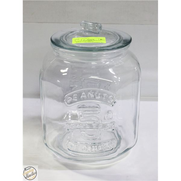 LARGE STORE DISPLAY GLASS PEANUT JAR LIDDED