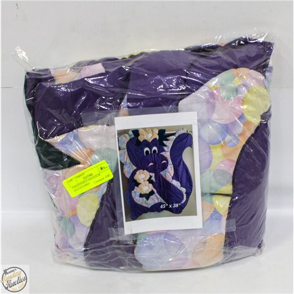 CHILD'S PURPLE DINOSAUR QUILTED FABRIC