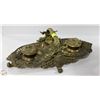 Image 1 : ANTIQUE BRASS DOUBLE INKWELL - TARNISHED