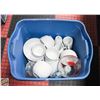 Image 1 : TUB OF DISHES AND PYREX MEASURING CUPS