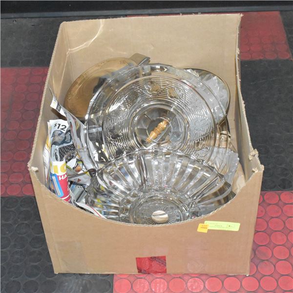 BOX OF ESTATE SERVING TRAYS, ETC