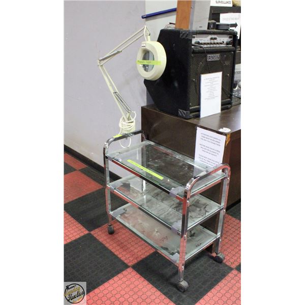 GLASS TABLE WITH MAGNIFYING LIGHT