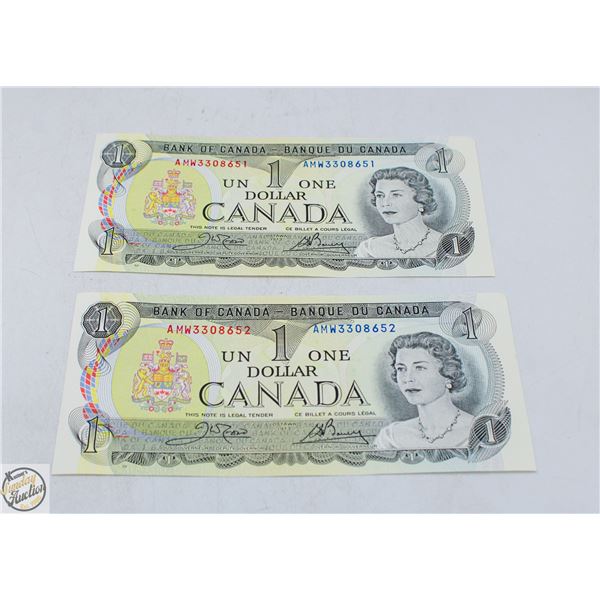 2X ONE DOLLAR SEQUENTIAL BILLS 1973