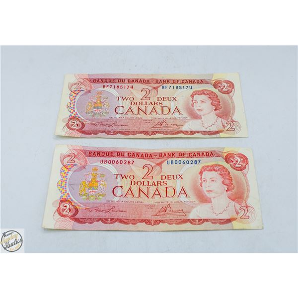 2 X TWO DOLLAR BILLS 1974