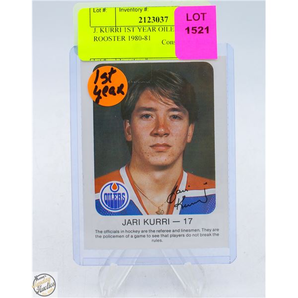 J. KURRI 1ST YEAR OILERS RED ROOSTER 1980-81