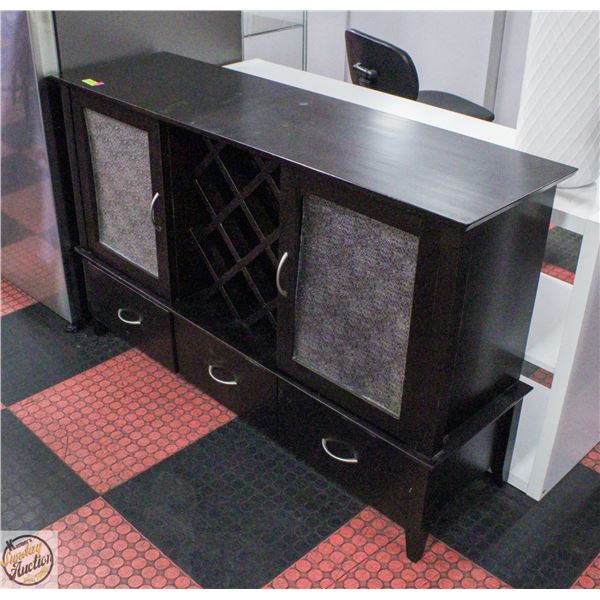 BROWN WOOD CABINET WITH 2 SIDE CABINETS,