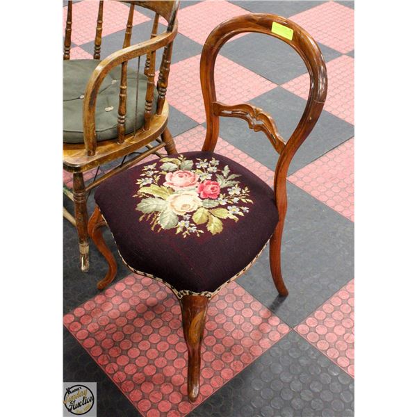 ANTIQUE PARLOUR CHAIR TAPESTRY SEAT COVER