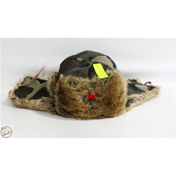RED STAR CAMO /FUR EAR FLAP HAT-ESTATE