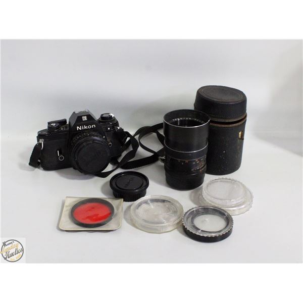 VINTAGE NIKON CAMERA EM & LENSES-ESTATE