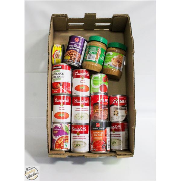 FLAT OF NEW CANNED FOOD INCL. TWO 16 OZ.