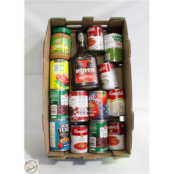 FLAT OF NEW CANNED FOOD INCL. 940 ML