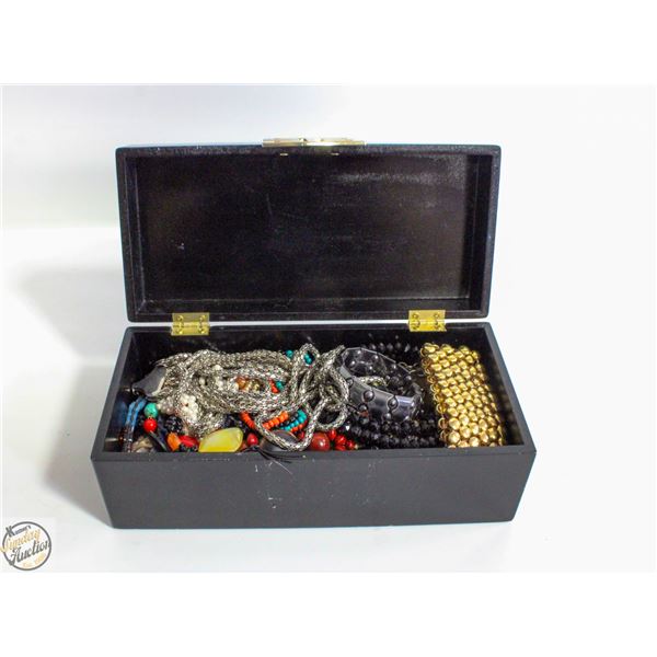 DECORATIVE BLACK & TURQUOIS BOX FULL OF