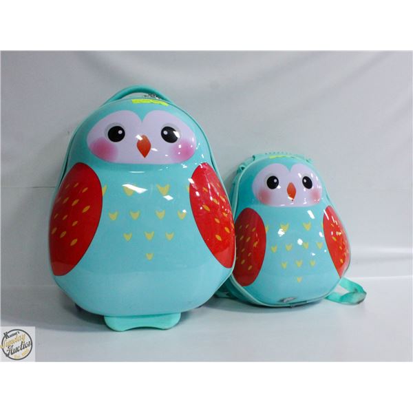 "HEYS" BRAND TRAVEL TOTS OWL 2-PIECE KIDS