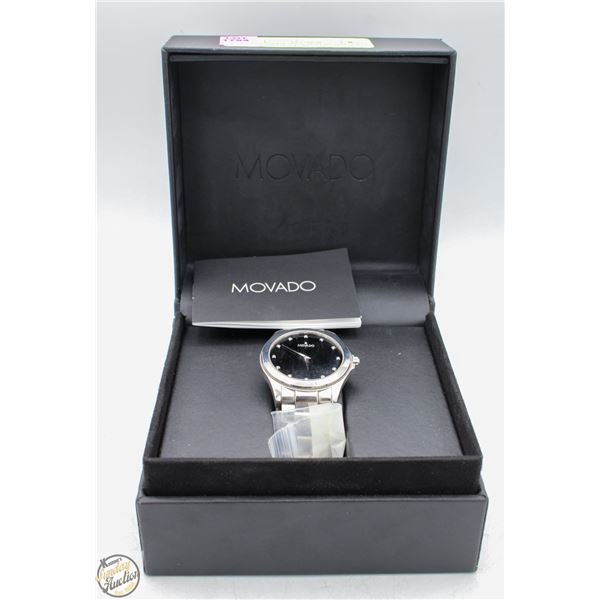 MENS 38MM MOVADO BLACK DIAL DIAMOND WATCH