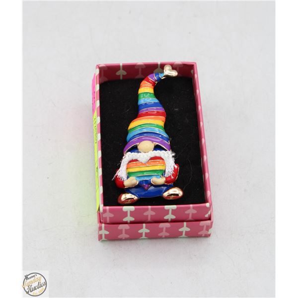 NEW SANTA CLAUSE RAINBOW GNOME BROOCH