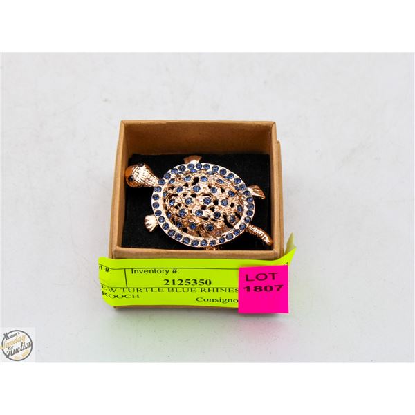 NEW TURTLE BLUE RHINESTONE BROOCH
